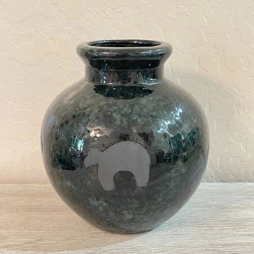 Southwest Friends Theme Pottery Vase Blue Green Unique Sedona Arizona Boutique